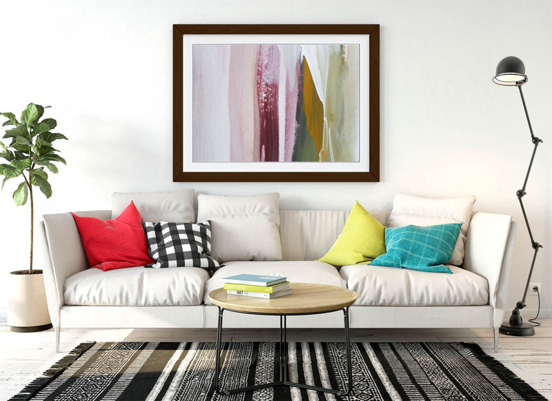 Framed Wall Art Poster – Abstract Paint Stroke Art with Wood Grain Frame | Handmade UK