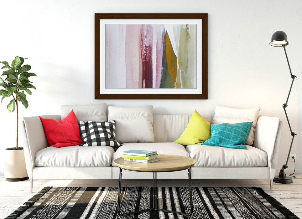 Framed Wall Art Poster – Abstract Paint Stroke Art with Wood Grain Frame | Handmade UK