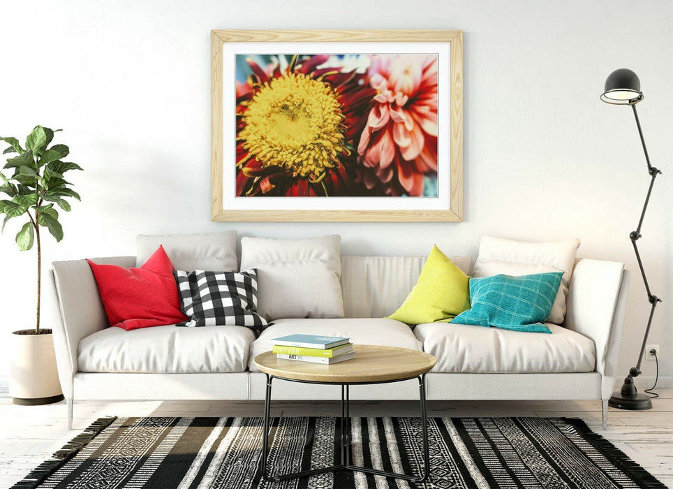 Framed Flower Poster – Vintage Floral Art with Woodgrain Effect Frame | Handmade Print