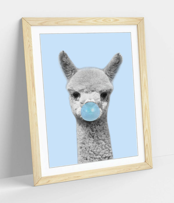 ALPACA BLACK WHITE BABY BLUE BUBBLEGUM -FRAMED ART POSTER PICTURE PRINT ARTWORK