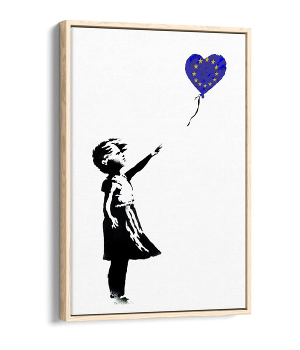 BANKSY BALLOON GIRL EUROPEAN FLAG BREXIT -FLOAT EFFECT CANVAS WALL ART PIC PRINT