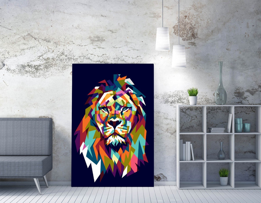 Geometric Lion Canvas - Multi Colour Lion Head Artwork | Premium Wall Art