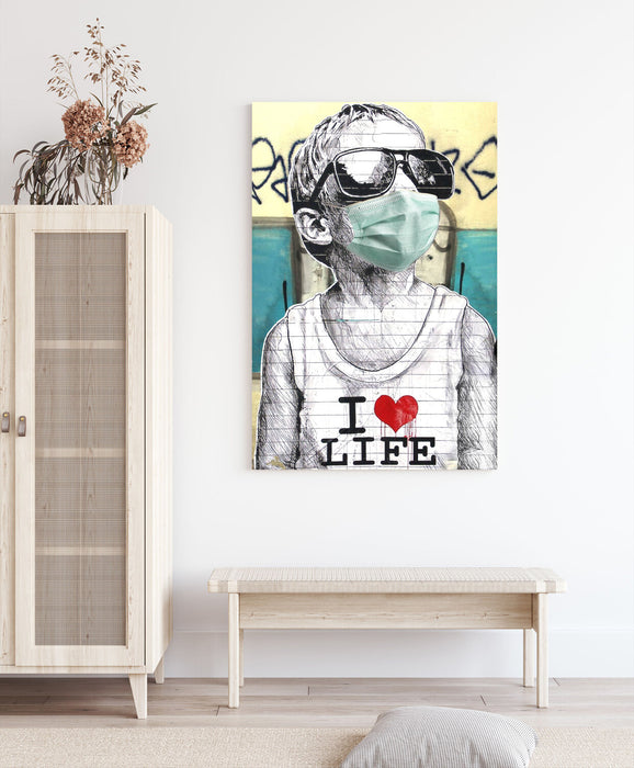 BANKSY CANVAS I HEART LIFE LOVE WALL ART PRINT ARTWORK GRAFFITI  MASK