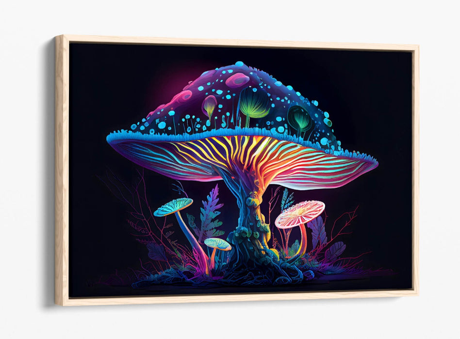 Canvas Wall Art – Rainbow Glowing Mushroom Print | Float Effect Canvas Home Decor