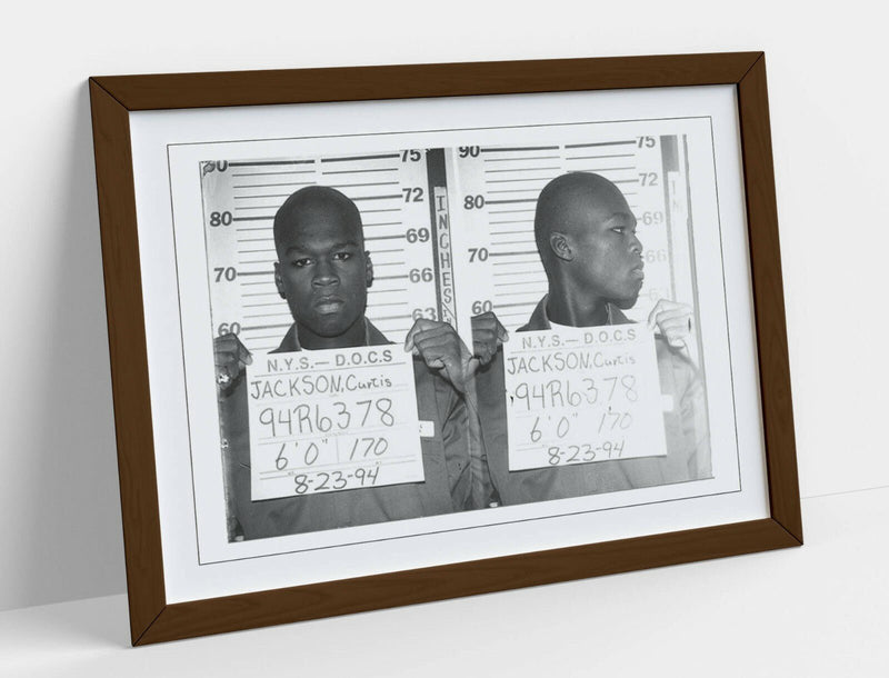 Framed Poster Art – 50 Cent Mugshot Print in Black and White, Ready to Hang