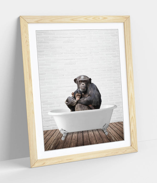 MONKEY CHIMP IN BATHTUB -QUIRKY ART FRAMED POSTER PICTURE PRINT BATHROOM ARTWORK