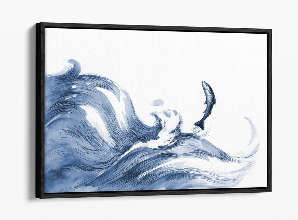 Blue Waves Canvas Art - Watercolour Wall Decor with Float Effect Frame