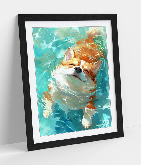 Corgi Wall Art - Framed Poster Print With Cute Smiling Dog Artwork, Ready To Hang