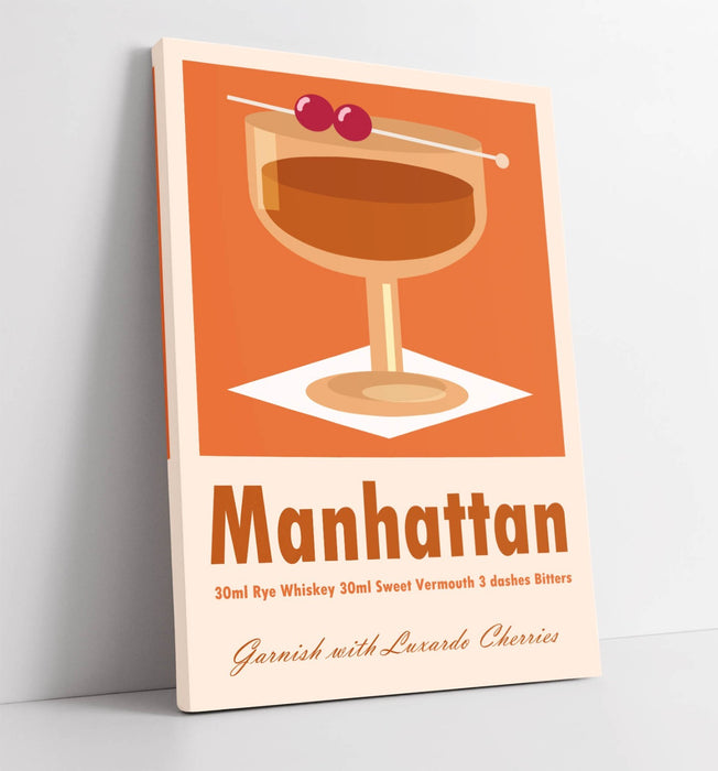 Manhattan Cocktail Poster - Handmade Canvas Wall Art | Premium Varnish Finish