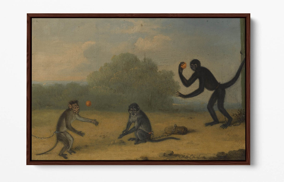 HENRY BERNARD CHALON, THREE MONKEYS AT PLAY -FLOAT EFFECT CANVAS WALL ART PRINT