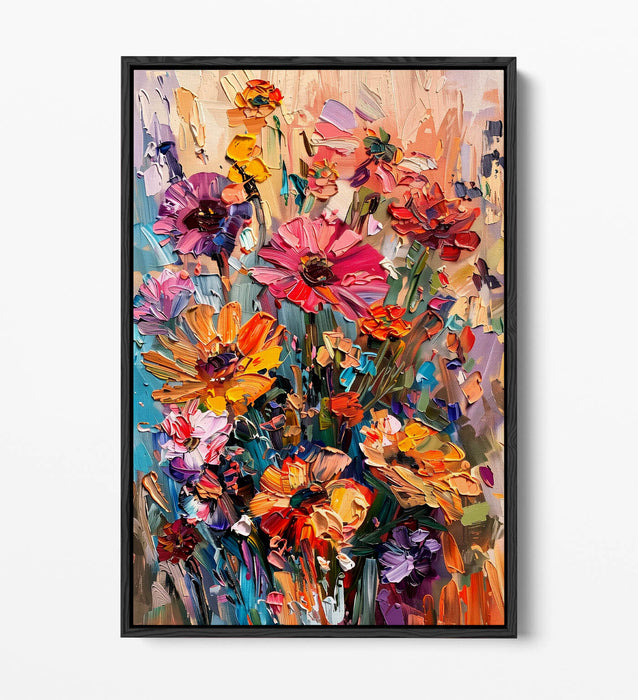 BOUQUET OF FLOWERS IMPRESSIONIST STYLE DECOR FLOAT EFFECT CANVAS ART PRINT