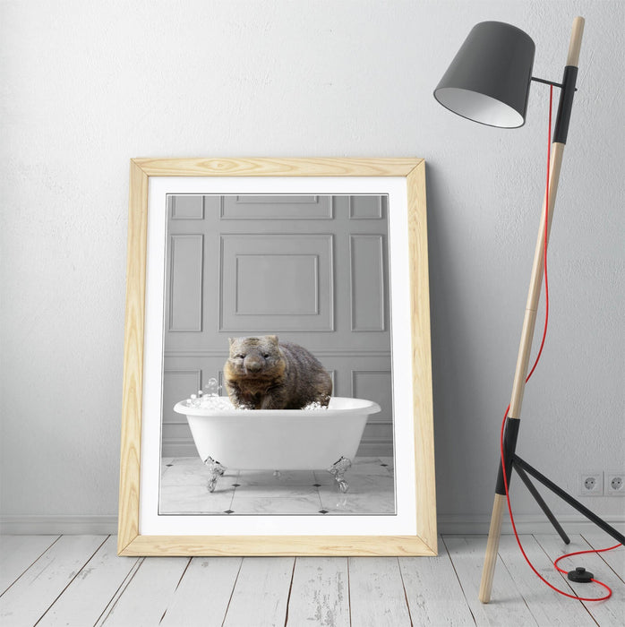 WOMBAT IN BATH PANEL WALL -ART FRAMED POSTER PICTURE PRINT BATHROOM ARTWORK