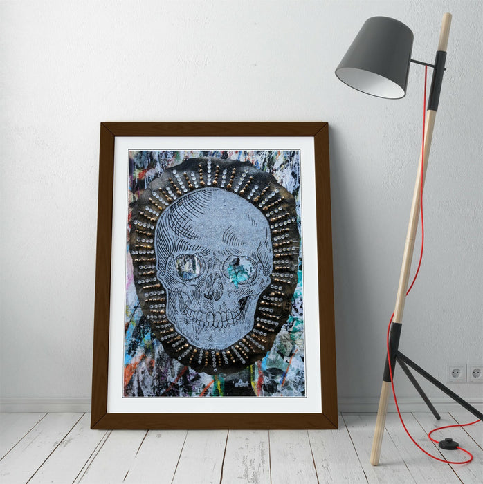SKULL EAST LONDON GRAFFITI -ART FRAMED POSTER PICTURE PRINT ARTWORK- BLUE GREY