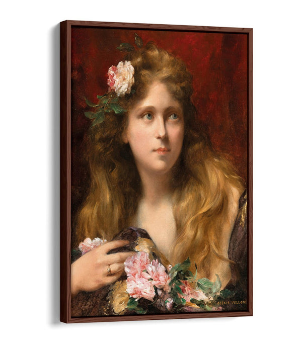 Float Effect Canvas Art – Young Lady With Roses | Premium Varnish Finish