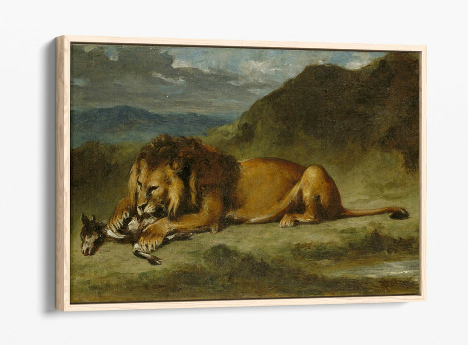 EUGENE DELACROIX, LION DEVOURING ANIMAL -FLOAT EFFECT CANVAS ART PRINT