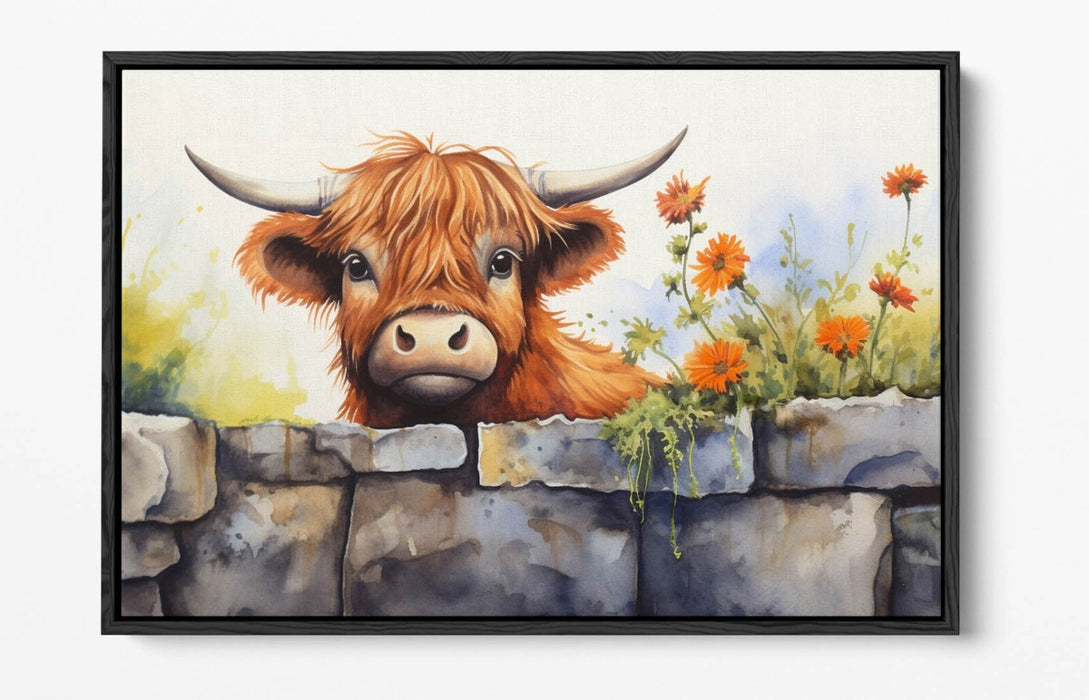 Highland Cow Canvas | Cute Animal Print Float Effect Wall Art - Handmade, Ready to Hang