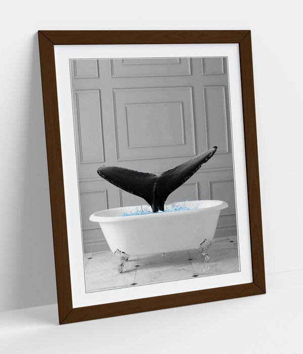 WHALE IN BATHTUB -QUIRKY ART FRAMED POSTER PICTURE PRINT BATHROOM ARTWORK