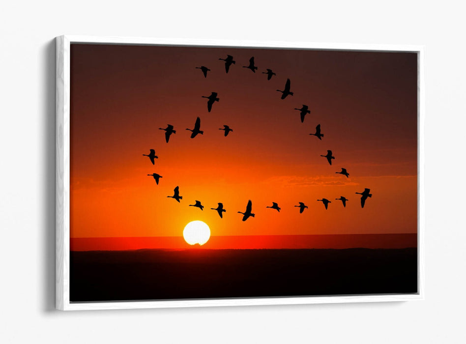 Canvas Wall Art - Heart Shaped Decor With Float Effect | Handmade Sunset Birds Print