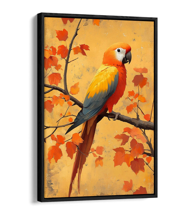 Canvas Wall Art – Orange Parrot On Autumn Tree | Float Effect, Handmade Print