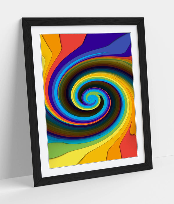 Colorful Swirl Wall Art - Framed Abstract Print With Faux Wood Frame