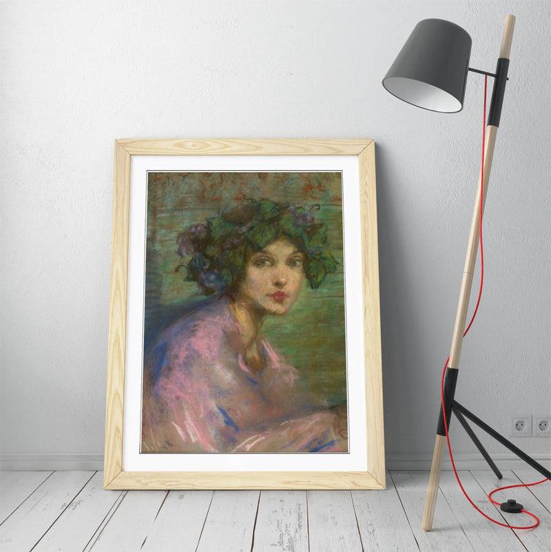 Framed Wall Art - Alice Pike Barney Bacchante Poster Print With Wood Grain Frame