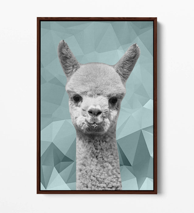 ALPACA DUCK EGG BLUE GEO -FLOAT EFFECT CANVAS WALL ART PIC PRINT- BLACK & WHITE