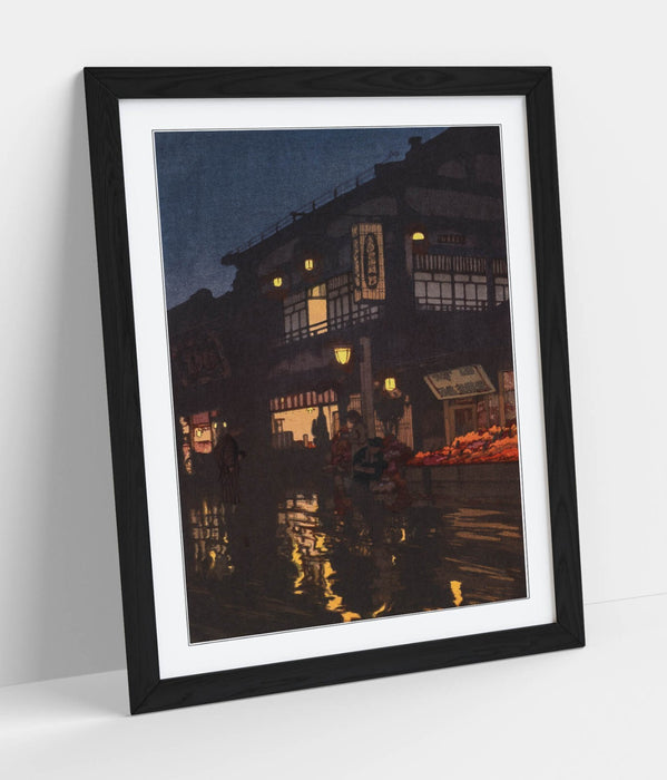 Framed Wall Art Poster - Yoshida Hiroshi Kagurazaka Street Print With Natural Wood Frame