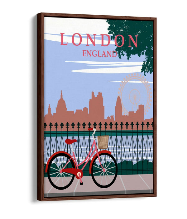 RETRO LONDON ENGLAND TRAVEL POSTER -FLOAT EFFECT CANVAS ART PRINT- PINK GREEN