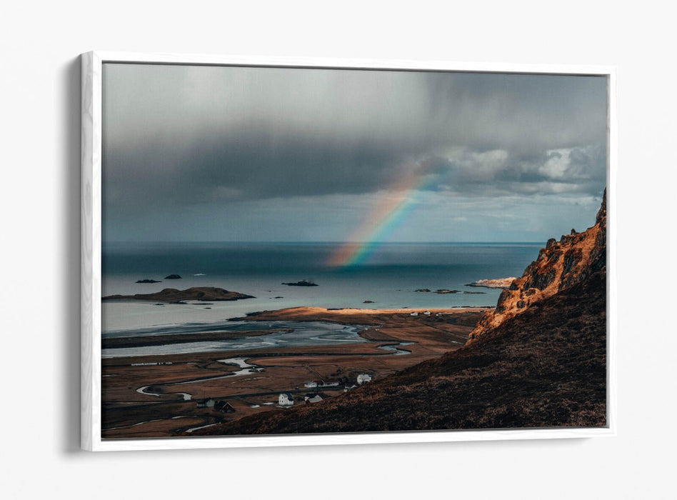Canvas Wall Art – Rainbow Over Sea Coast Bedroom Decor with Float Effect Frame