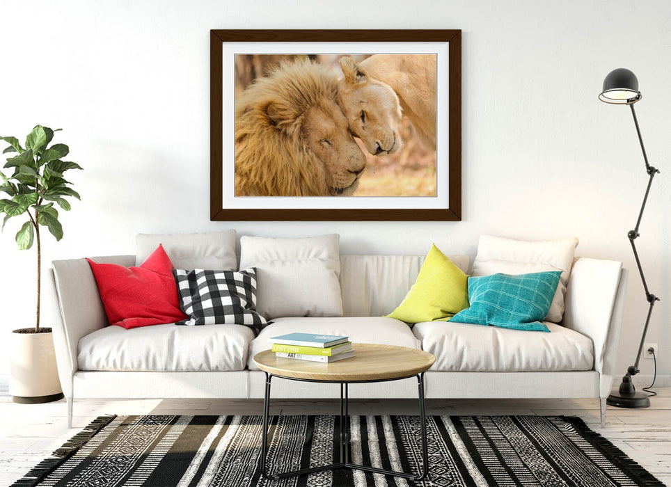 Framed Wall Art - Lions In Love Print | Handmade Bedroom Decor, Matte Paper Print