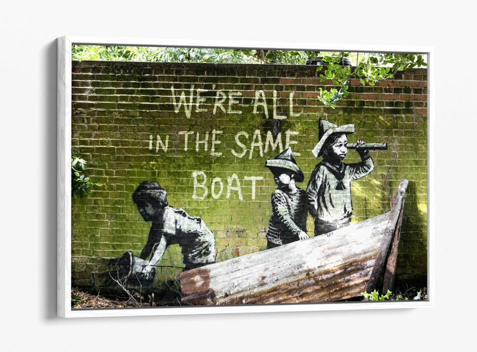 BANKSY, WE'RE ALL IN THE SAME BOAT -FLOAT EFFECT CANVAS WALL ART PRINT