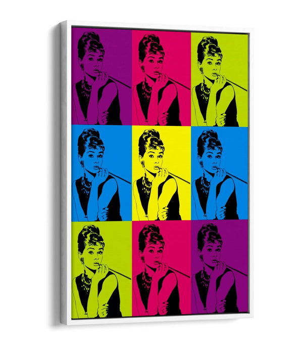 AUDREY HEPBURN COLOURFUL POP ART -FLOAT EFFECT CANVAS WALL ART PRINT