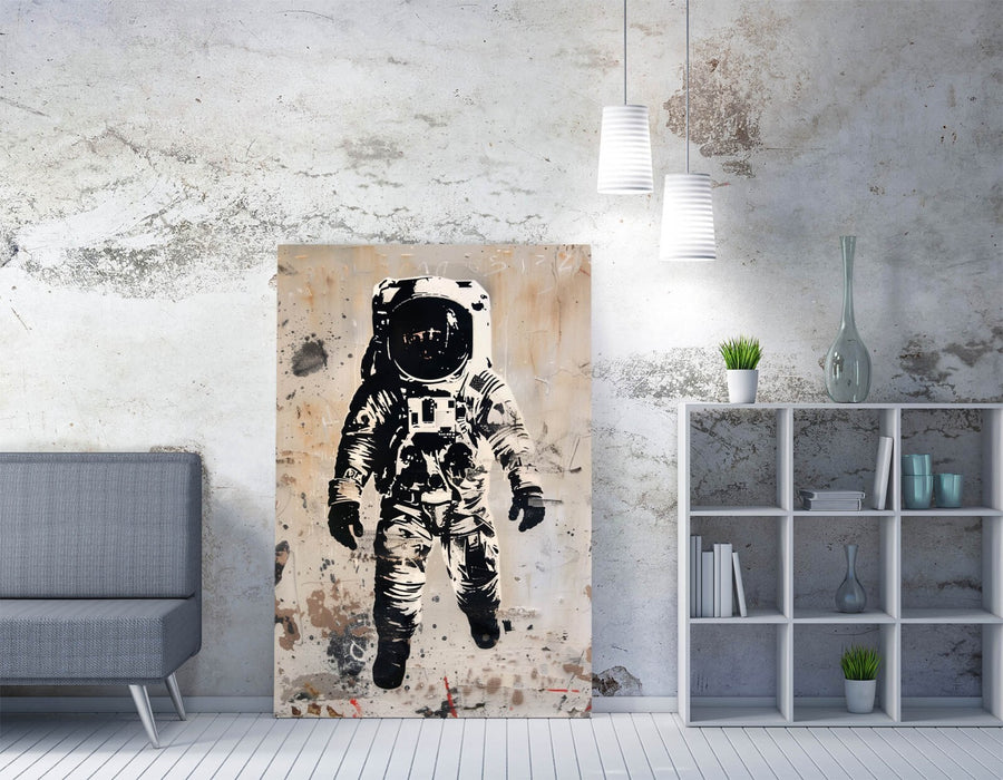 Astronaut Canvas Art – Black and White Graffiti Wall Print with Premium Varnish Finish