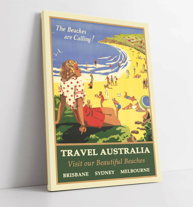 VINTAGE RETRO AUSTRALIA TRAVEL POSTER -CANVAS WALL ART PICTURE PRINT- BLUE GREEN