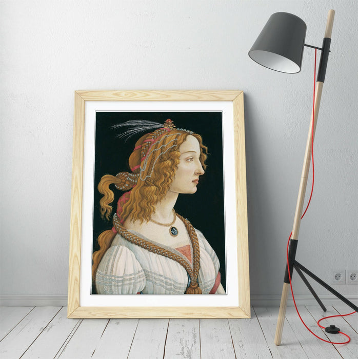 Framed Wall Art - Botticelli Young Woman Portrait With Woodgrain Frame Print