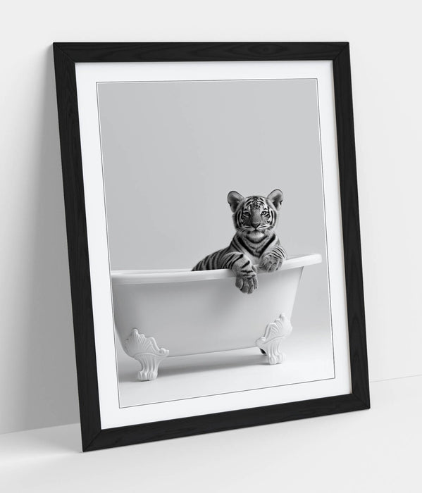 Tiger Wall Art – Black and White Poster | Framed Bathroom Decor Print