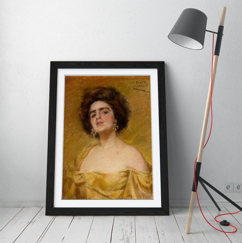 Framed Wall Art Poster - 'Alice Pike Barney, Laura In Yellow' Handmade Matte Paper Print