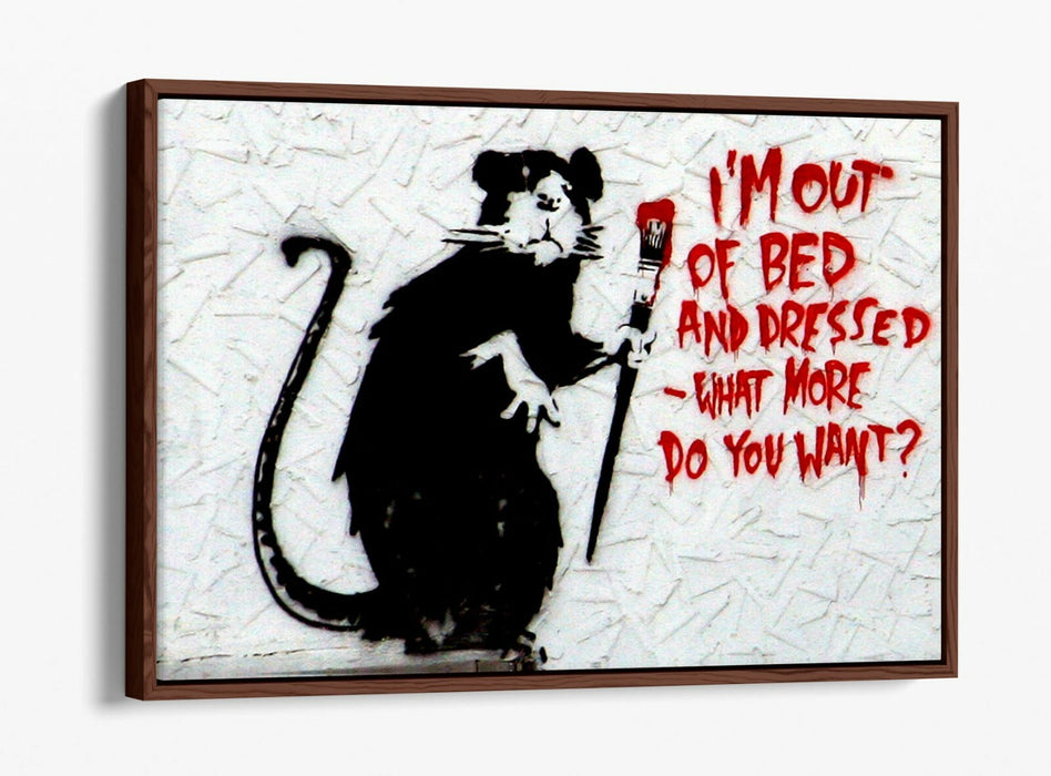 BANKSY OUT OF BED QUOTE -FLOAT EFFECT CANVAS WALL ART PIC PRINT- BLACK & WHITE