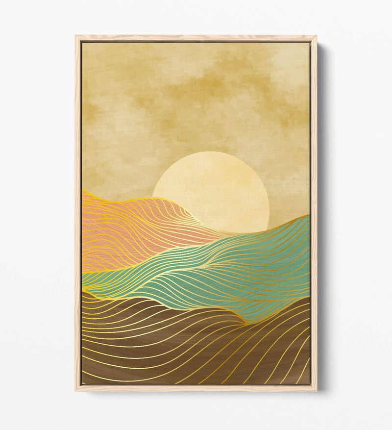 Canvas Wall Art – Abstract Multi Color Mountains Sunset Float Effect Frame