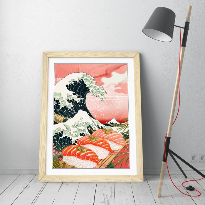 Japanese Wall Art - Hokusai Wave Print Framed Sushi Poster | Handmade UK