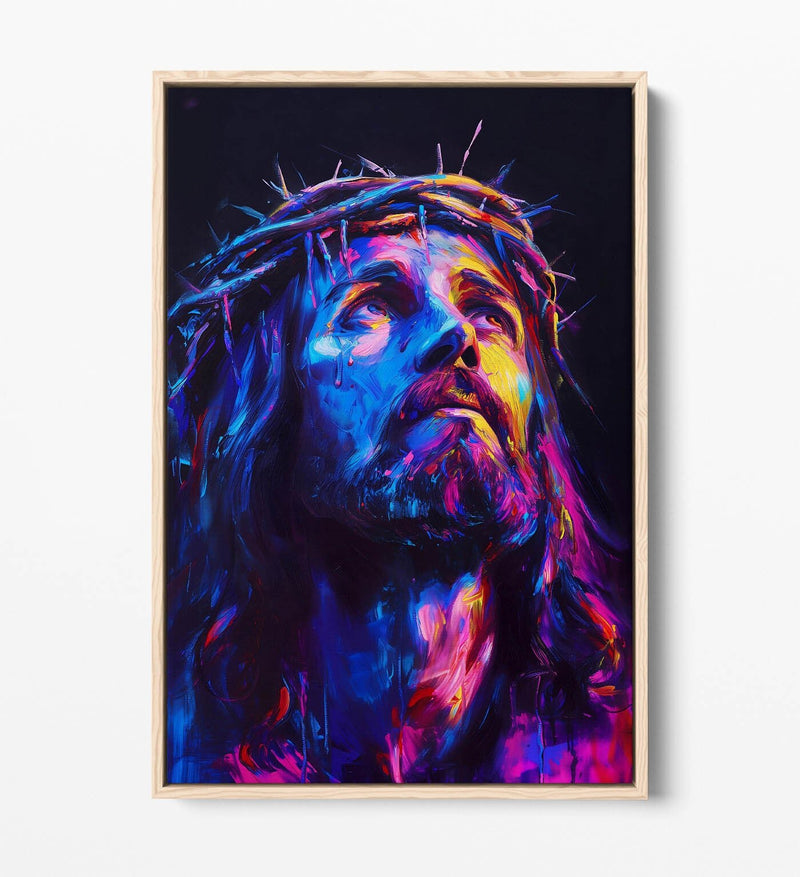 Jesus Christ Canvas Art - Purple Portrait on Contemporary Float Effect Frame
