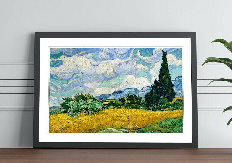 Van Gogh Framed Wall Art – Wheat Field Print with Natural Wood Frame, Ready to Hang