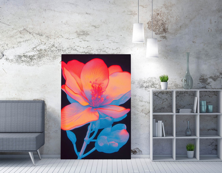 Canvas Wall Art – Handmade Blue Red Flower Print | Contemporary Wall Decor
