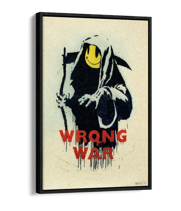 BANKSY, WRONG WAR SMILEY GRIM REAPER -FLOAT EFFECT CANVAS WALL ART PRINT