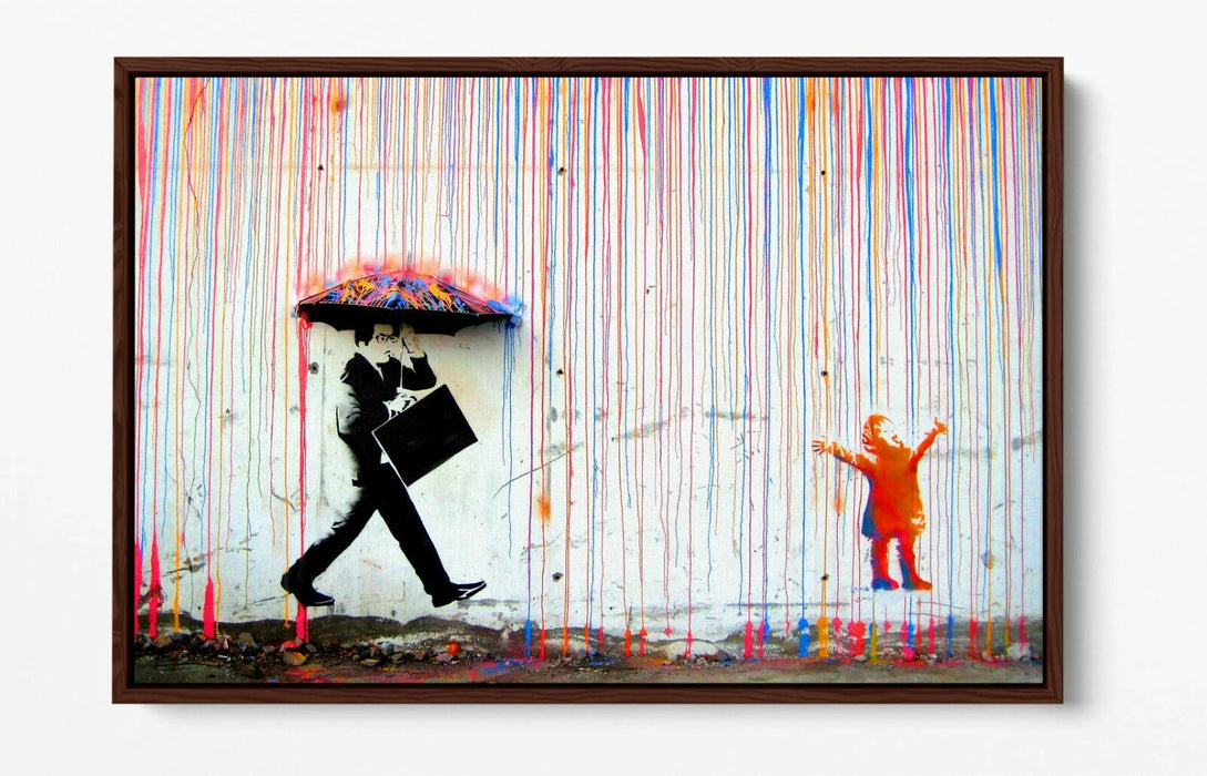 COLOURED RAIN -FLOAT EFFECT CANVAS WALL ART PIC PRINT- RED ORANGE BLUE