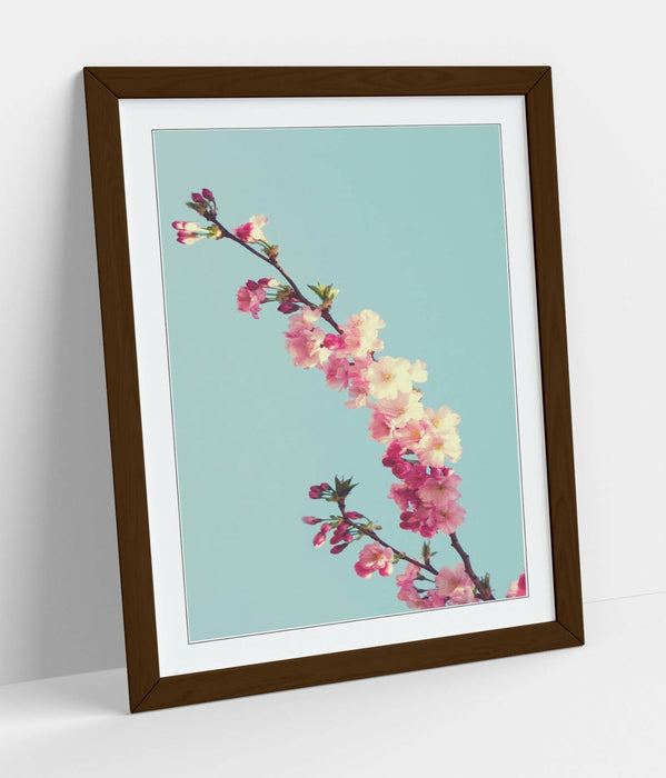 CHERRY BLOSSOM TEAL -ART FRAMED POSTER PICTURE PRINT ARTWORK- CYAN