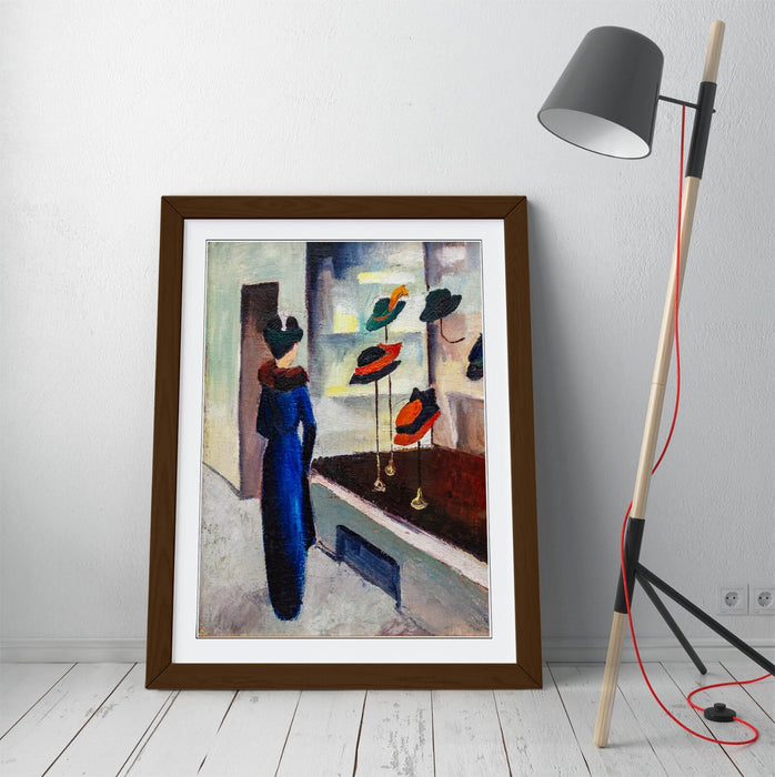 Framed Wall Art - August Macke Hutladen III Poster Print | Matte Paper, Wood Grain Frame