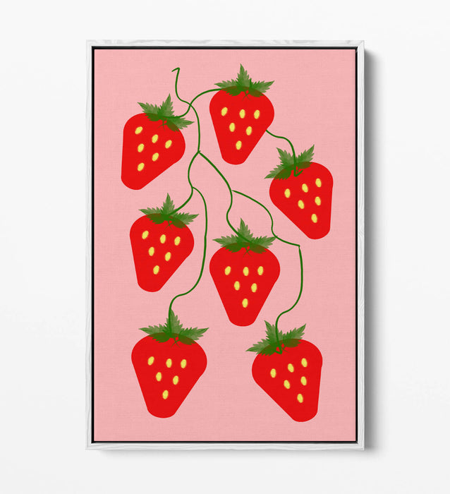 STRAWBERRIES FRUIT TRENDY MINIMALIST KITCHEN -FLOAT EFFECT CANVAS WALL ART PRINT