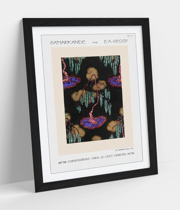 Framed Wall Art – Tree Pochoir Print With Natural Wood Frame | Bedroom Wall Decor