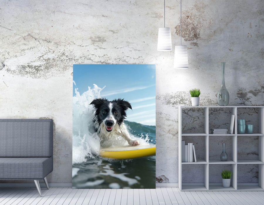 Border Collie Canvas – Happy Surfing Dog Wall Art | Funny Pet Lover Gift Print